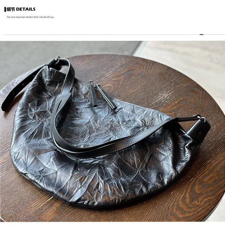 2024 Autumn/Winter leather women's bag fold Tote bag women's large capacity armpit crossbody bag cowhide shoulder bag fashion