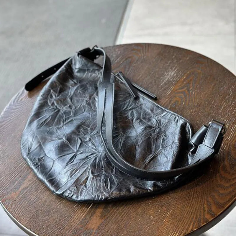 2024 Autumn/Winter leather women's bag fold Tote bag women's large capacity armpit crossbody bag cowhide shoulder bag fashion