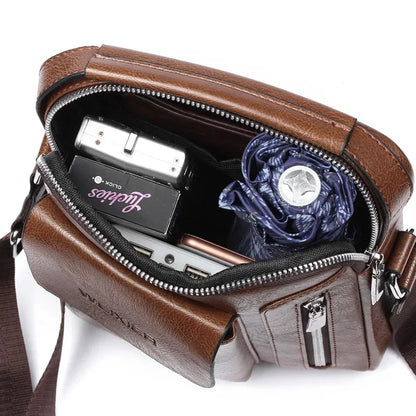 2024 Brand Casual Shoulder Vintage Crossbody s Male PU Handbag Capacity Men Messenger Bags Men's business bag