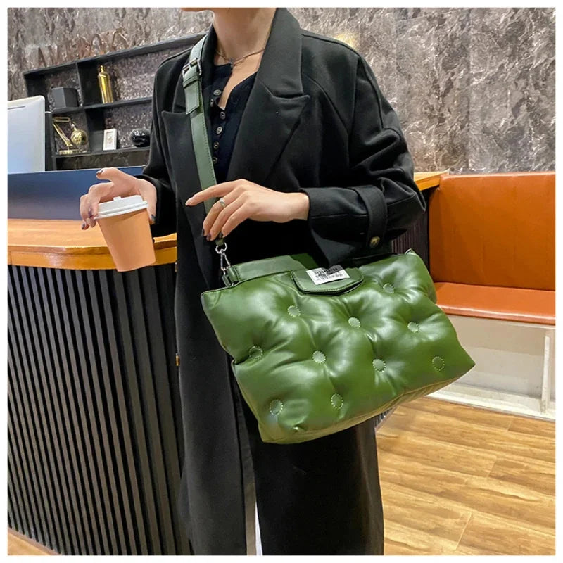 2024 Casual Space Padded Pillow Bag Korean Fashion Women Large Capacity Soft Pu Leather Shoulder Messenger Bags Tote Handbags
