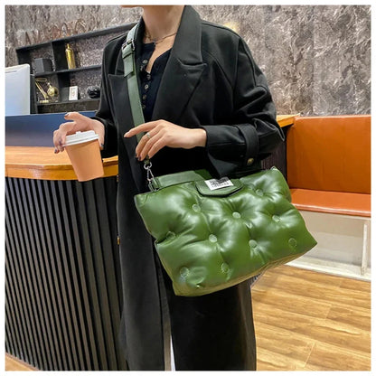 2024 Casual Space Padded Pillow Bag Korean Fashion Women Large Capacity Soft Pu Leather Shoulder Messenger Bags Tote Handbags