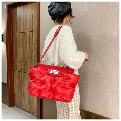 2024 Casual Space Padded Pillow Bag Korean Fashion Women Large Capacity Soft Pu Leather Shoulder Messenger Bags Tote Handbags