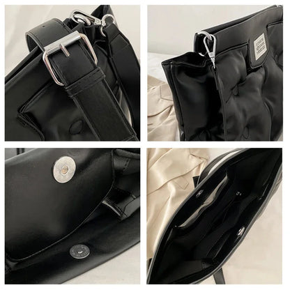 2024 Casual Space Padded Pillow Bag Korean Fashion Women Large Capacity Soft Pu Leather Shoulder Messenger Bags Tote Handbags