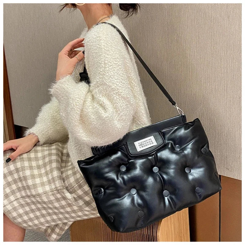 2024 Casual Space Padded Pillow Bag Korean Fashion Women Large Capacity Soft Pu Leather Shoulder Messenger Bags Tote Handbags