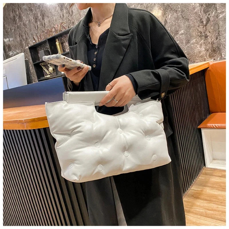 2024 Casual Space Padded Pillow Bag Korean Fashion Women Large Capacity Soft Pu Leather Shoulder Messenger Bags Tote Handbags