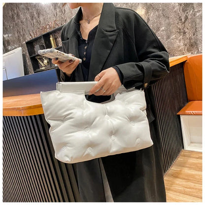 2024 Casual Space Padded Pillow Bag Korean Fashion Women Large Capacity Soft Pu Leather Shoulder Messenger Bags Tote Handbags