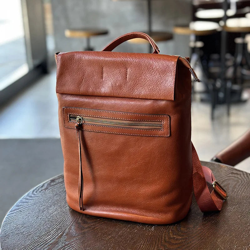 2024 Chic Women Backpacks Genuine Leather Large Capacity New Japanese Vintage Literature Shoulder Bags Preppy Style School Bag