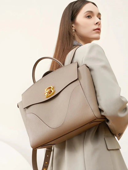 2024 Design Leather Wave Bag with Commuter Large Capacity Shoulder Handbag European and American Computer Women's Briefcase