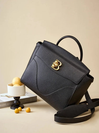 2024 Design Leather Wave Bag with Commuter Large Capacity Shoulder Handbag European and American Computer Women's Briefcase
