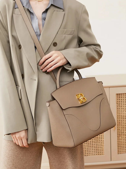 2024 Design Leather Wave Bag with Commuter Large Capacity Shoulder Handbag European and American Computer Women's Briefcase