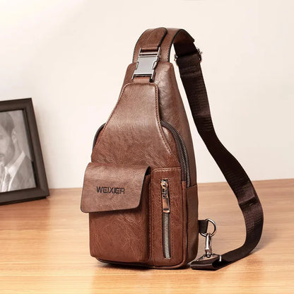 2024 Fashion Brand Men's Chest Outdoor Leisure Crossbody Multifunctional Waterproof PU Leather Shoulder Travel Bag