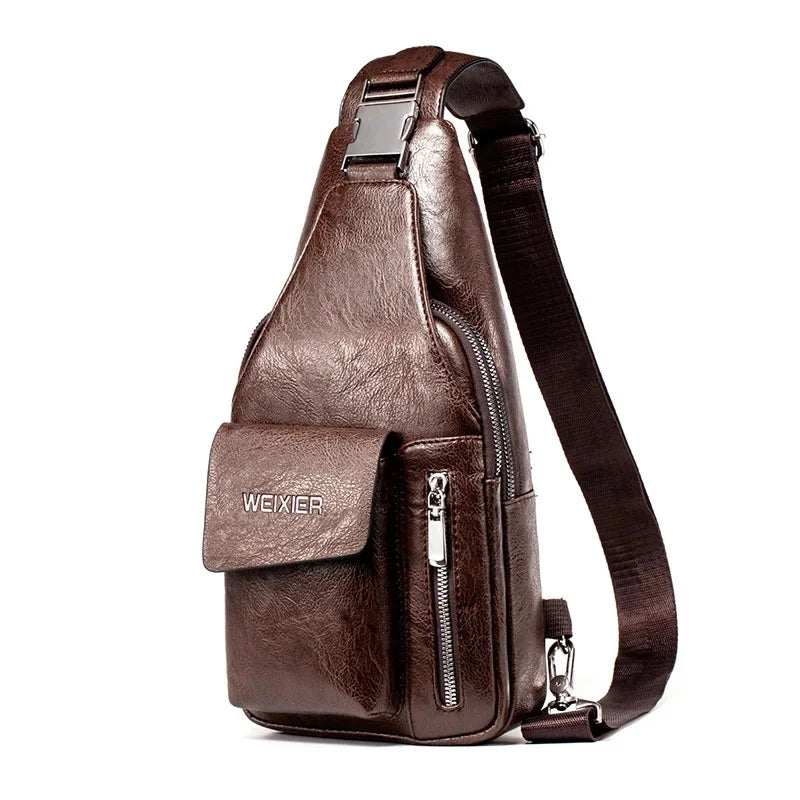 2024 Fashion Brand Men's Chest Outdoor Leisure Crossbody Multifunctional Waterproof PU Leather Shoulder Travel Bag