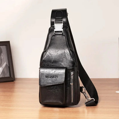 2024 Fashion Brand Men's Chest Outdoor Leisure Crossbody Multifunctional Waterproof PU Leather Shoulder Travel Bag