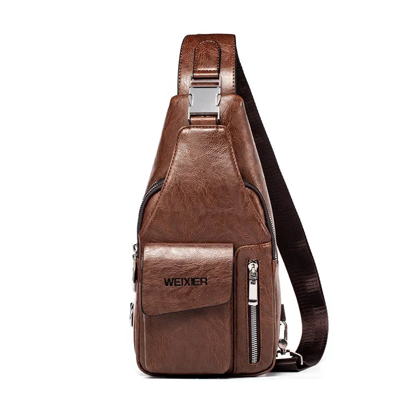 2024 Fashion Brand Men's Chest Outdoor Leisure Crossbody Multifunctional Waterproof PU Leather Shoulder Travel Bag