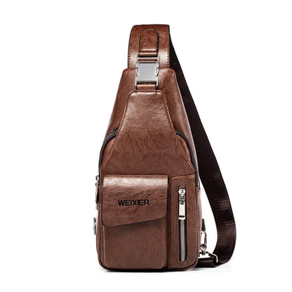 2024 Fashion Brand Men's Chest Outdoor Leisure Crossbody Multifunctional Waterproof PU Leather Shoulder Travel Bag