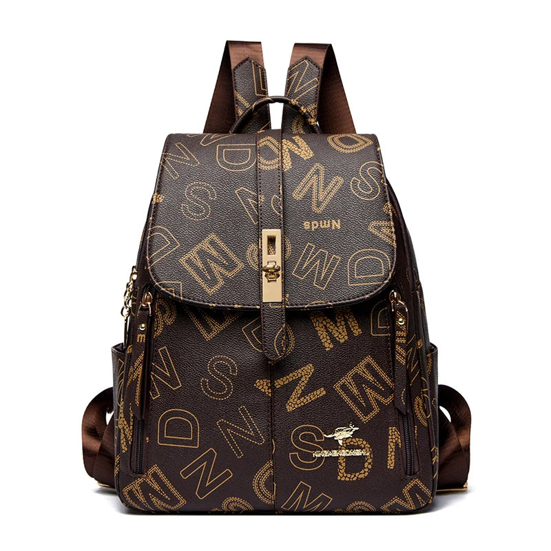 2024 Fashion Luxury Women's Designer Letter Printing Leather Backpacks Large Capacity Travel Shoulder Bags Totes School Bag