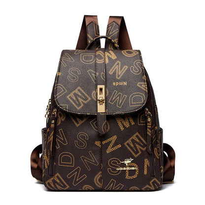2024 Fashion Luxury Women's Designer Letter Printing Leather Backpacks Large Capacity Travel Shoulder Bags Totes School Bag