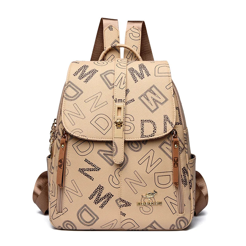 2024 Fashion Luxury Women's Designer Letter Printing Leather Backpacks Large Capacity Travel Shoulder Bags Totes School Bag