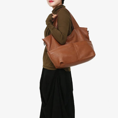 2024 Fashion New Genuine Leather Shoulder Bag High-capacity Top-Handle Bags Casual Commuter Tote Purses Women's Handbags