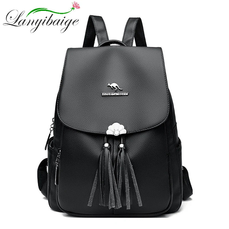 2024 Fashion Retro Women's Backpack High Quality Soft Leather Large Capacity Female Shoulder Bag Luxury Brand Girl Designer Bags