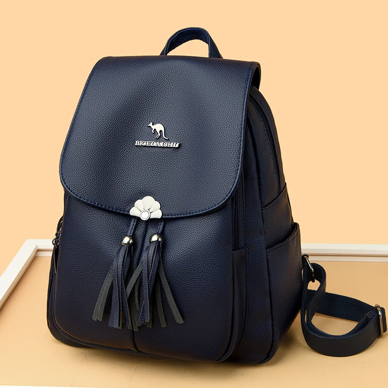 2024 Fashion Retro Women's Backpack High Quality Soft Leather Large Capacity Female Shoulder Bag Luxury Brand Girl Designer Bags