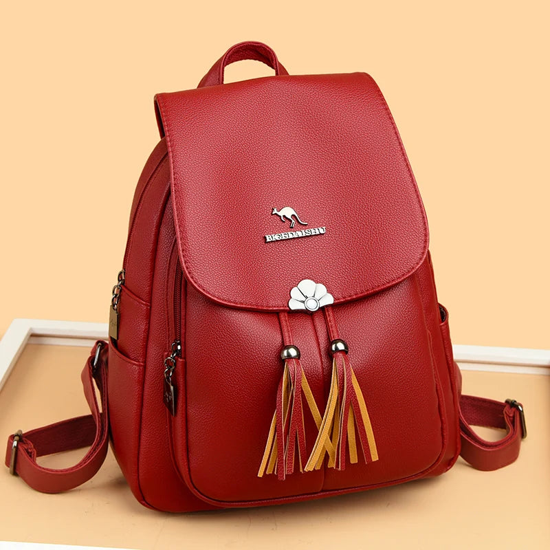 2024 Fashion Retro Women's Backpack High Quality Soft Leather Large Capacity Female Shoulder Bag Luxury Brand Girl Designer Bags