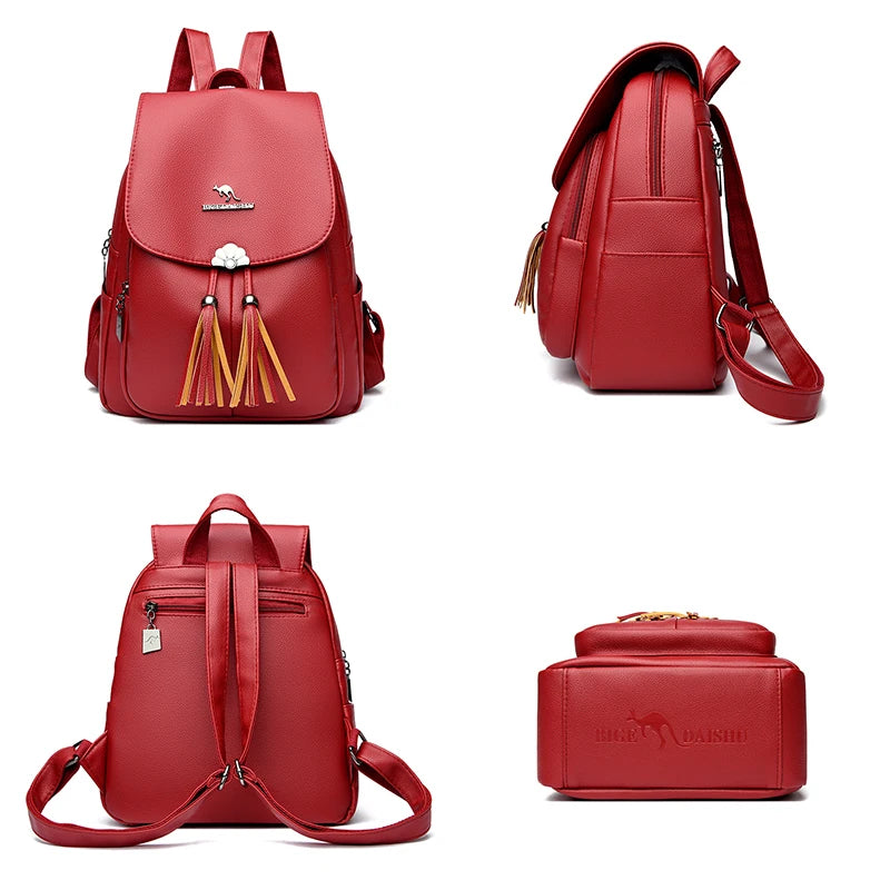 2024 Fashion Retro Women's Backpack High Quality Soft Leather Large Capacity Female Shoulder Bag Luxury Brand Girl Designer Bags