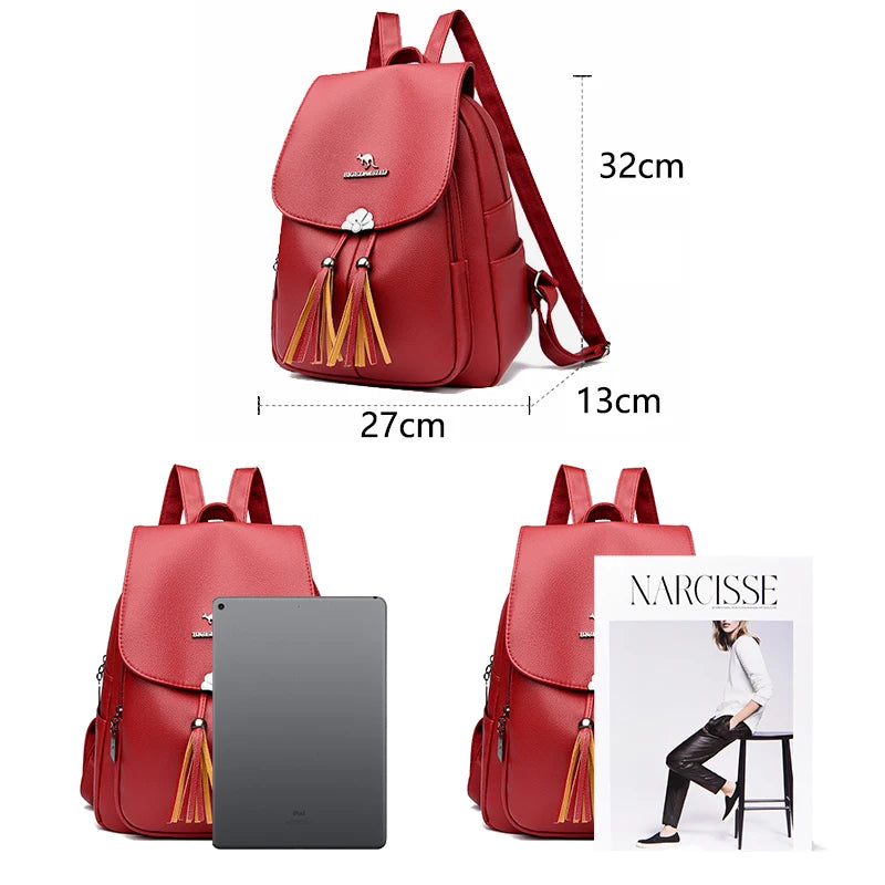 2024 Fashion Retro Women's Backpack High Quality Soft Leather Large Capacity Female Shoulder Bag Luxury Brand Girl Designer Bags
