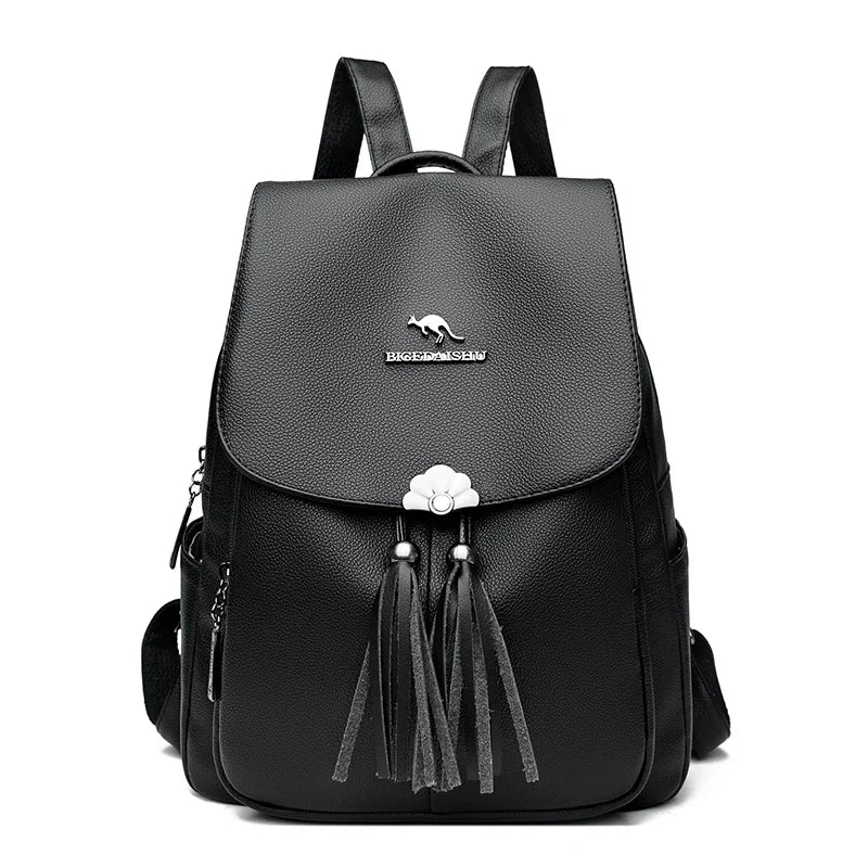 2024 Fashion Retro Women's Backpack High Quality Soft Leather Large Capacity Female Shoulder Bag Luxury Brand Girl Designer Bags