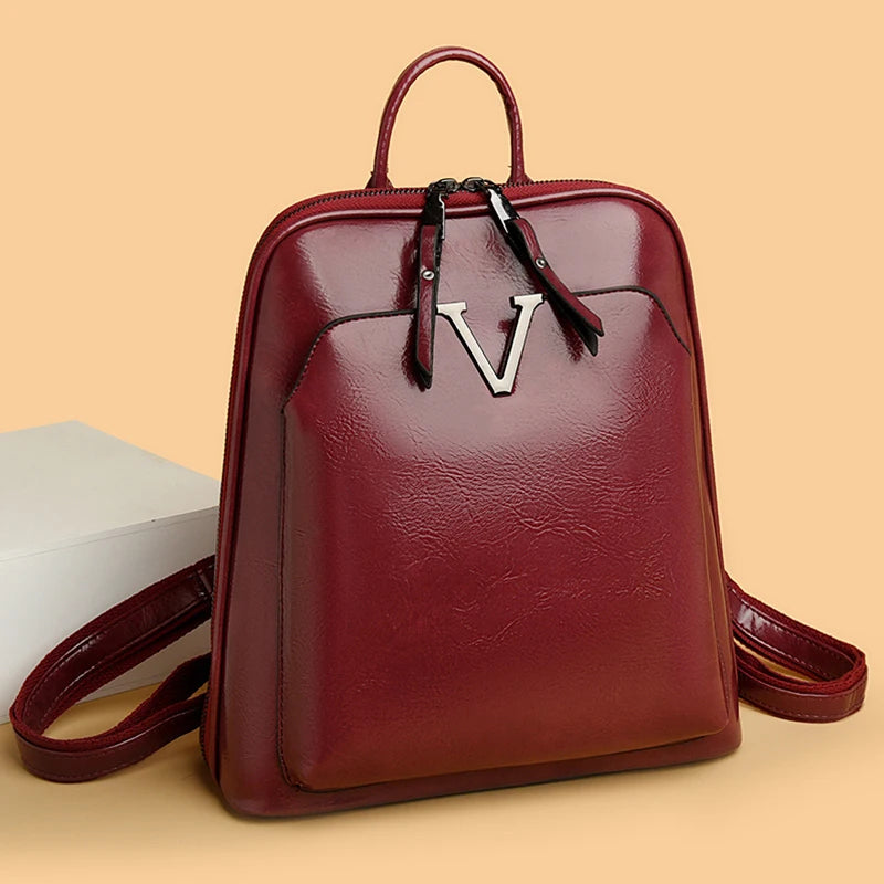 2024 Fashion Trend Women's Backpack High Quality Soft Leather Female Single Shoulder Bag School Student Girls School Bags Sac