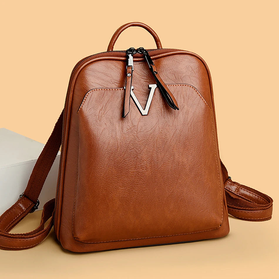 2024 Fashion Trend Women's Backpack High Quality Soft Leather Female Single Shoulder Bag School Student Girls School Bags Sac