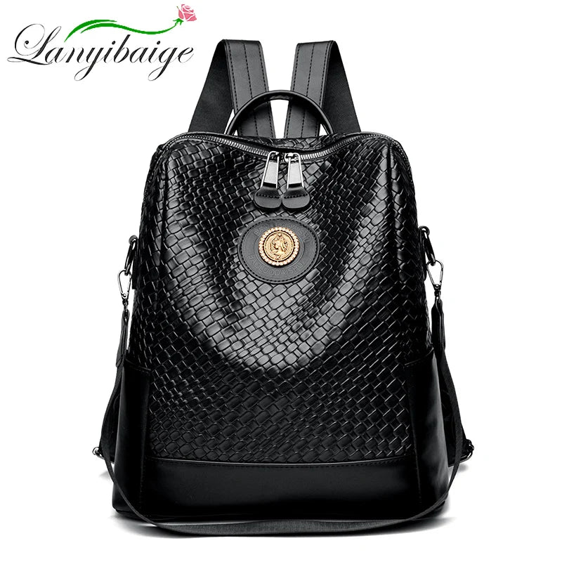 2024 Fashion Trend Women's Backpack Luxury Brand Soft Leather Female Single Shoulder Bag Large Capacity Girl BookBag Wallet Sac