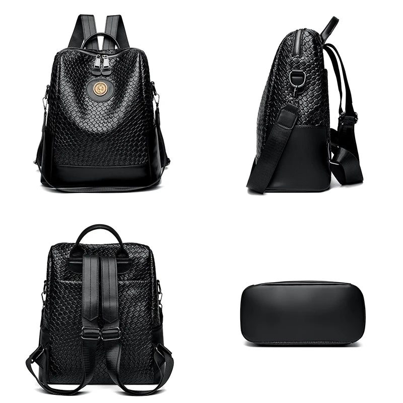 2024 Fashion Trend Women's Backpack Luxury Brand Soft Leather Female Single Shoulder Bag Large Capacity Girl BookBag Wallet Sac