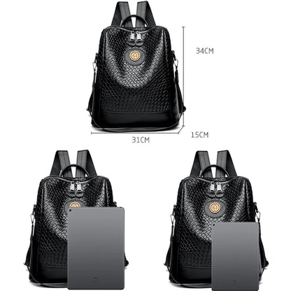 2024 Fashion Trend Women's Backpack Luxury Brand Soft Leather Female Single Shoulder Bag Large Capacity Girl BookBag Wallet Sac
