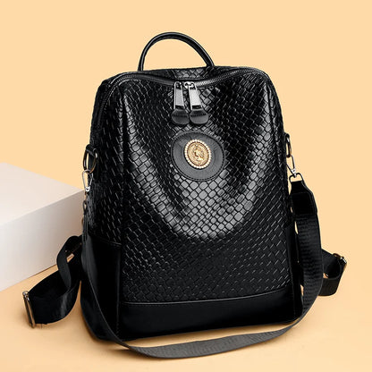2024 Fashion Trend Women's Backpack Luxury Brand Soft Leather Female Single Shoulder Bag Large Capacity Girl BookBag Wallet Sac