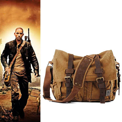 2024 Fashion Vintage Leather Women's Men's Messenger Cotton Canvas Crossbody Men Shoulder Sling Casual Bag