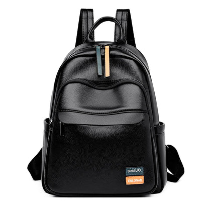 2024 Female Solid Color Leather Backpacks High Quality Ladies Bagpacks Luxury Designer Large Capacity Casual Soft Bag Girls Sac
