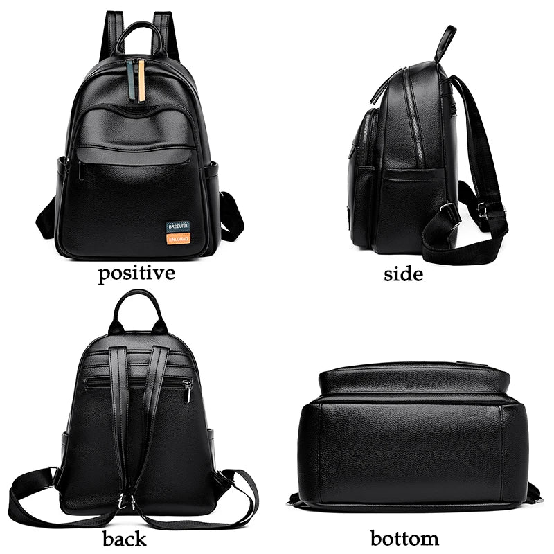 2024 Female Solid Color Leather Backpacks High Quality Ladies Bagpacks Luxury Designer Large Capacity Casual Soft Bag Girls Sac