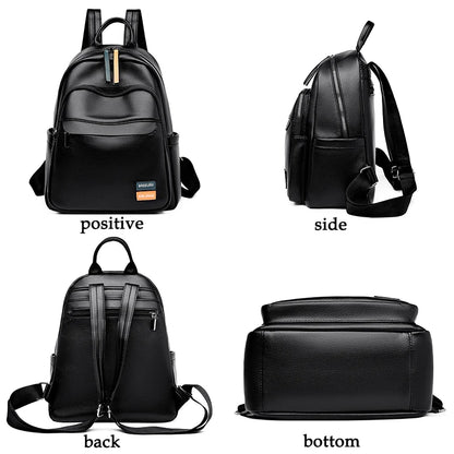 2024 Female Solid Color Leather Backpacks High Quality Ladies Bagpacks Luxury Designer Large Capacity Casual Soft Bag Girls Sac