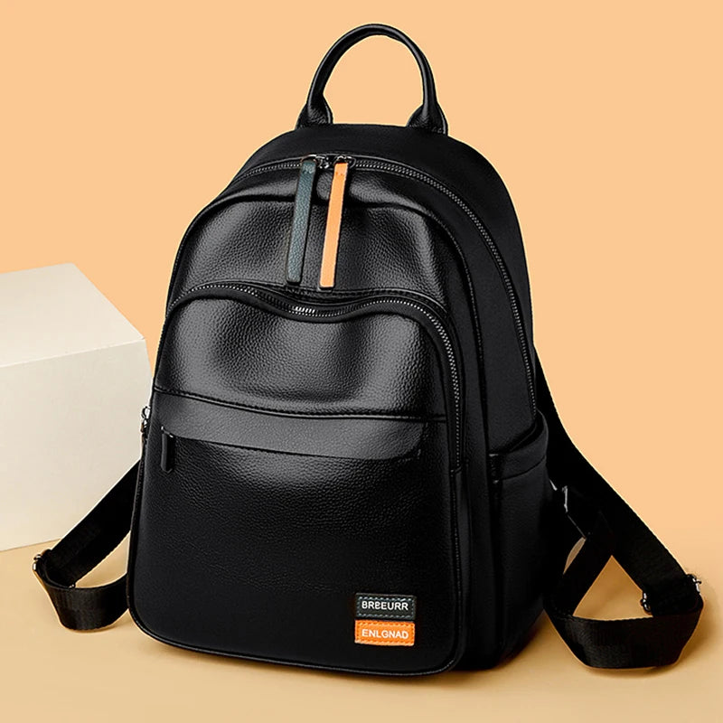 2024 Female Solid Color Leather Backpacks High Quality Ladies Bagpacks Luxury Designer Large Capacity Casual Soft Bag Girls Sac
