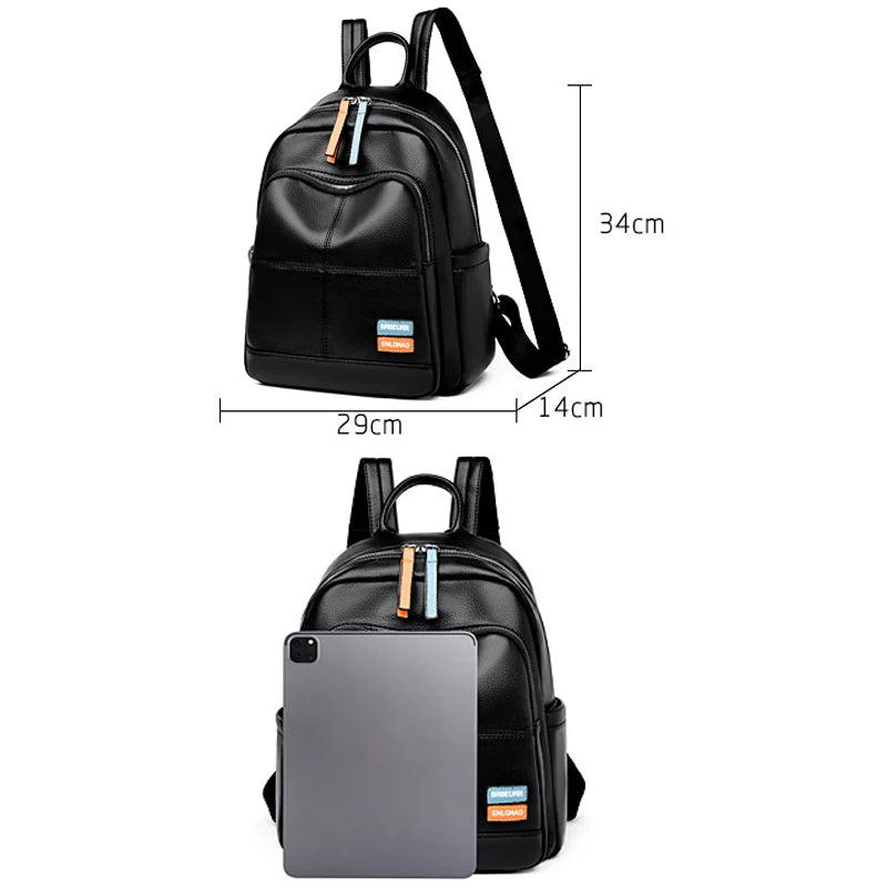 2024 Female Solid Color Leather Backpacks High Quality Ladies Bagpacks Luxury Designer Large Capacity Casual Soft Bag Girls Sac