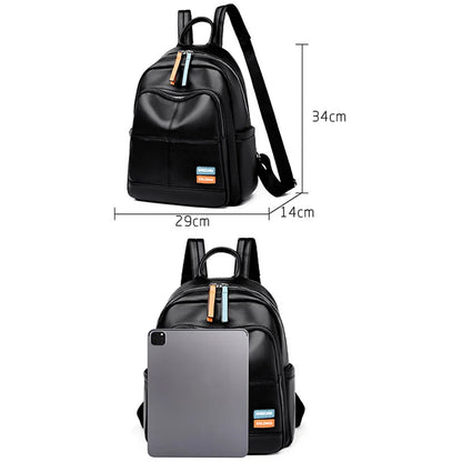2024 Female Solid Color Leather Backpacks High Quality Ladies Bagpacks Luxury Designer Large Capacity Casual Soft Bag Girls Sac