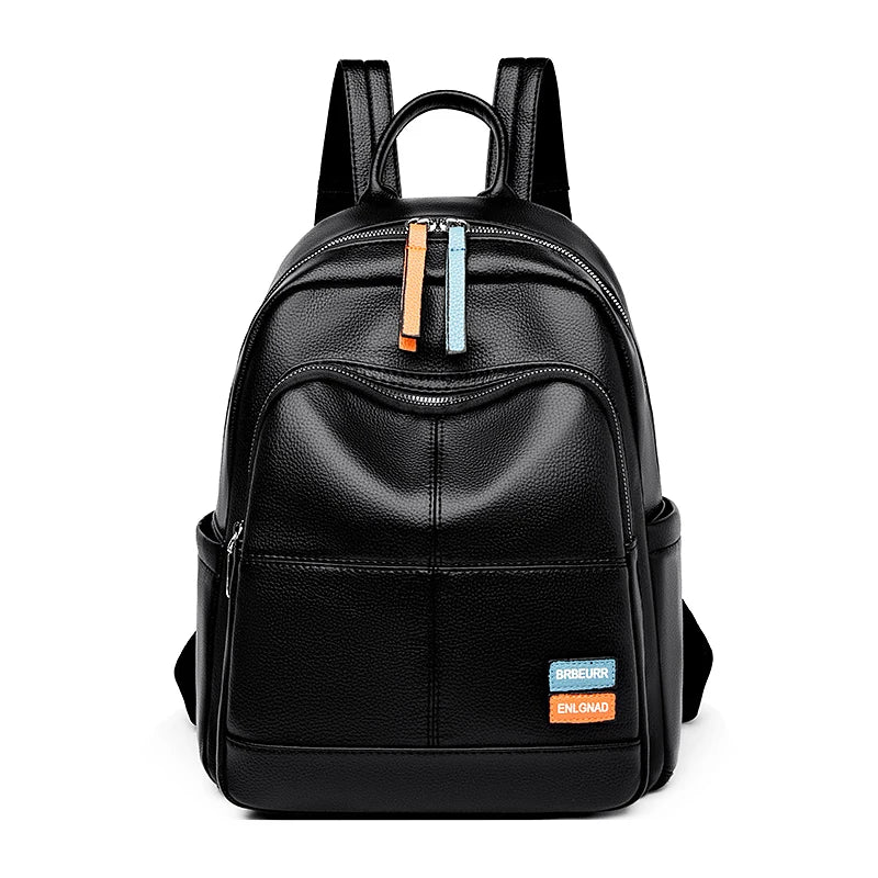 2024 Female Solid Color Leather Backpacks High Quality Ladies Bagpacks Luxury Designer Large Capacity Casual Soft Bag Girls Sac