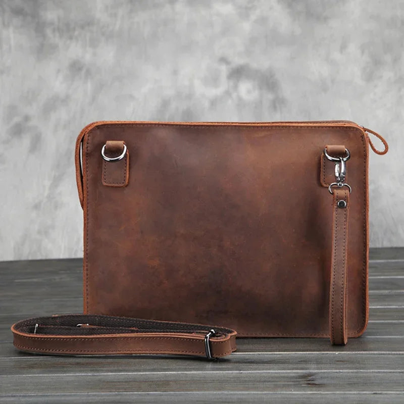 2024 Genuine Briefcase Fashionable Men Leather Business Laptop Bag crazy horse 100% genuine leather mens laptop messeng