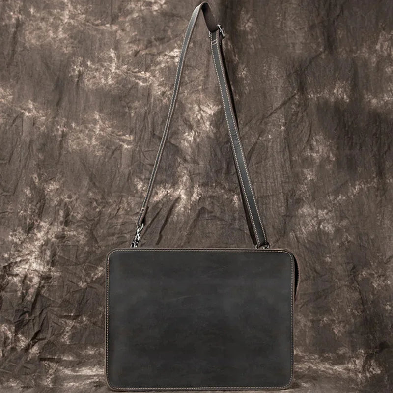 2024 Genuine Briefcase Fashionable Men Leather Business Laptop Bag crazy horse 100% genuine leather mens laptop messeng