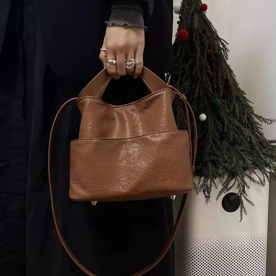 2024 Korean New Soft Leather Commuting Handbag For Women Fashion Versatile Single Shoulder Crossbody Bag