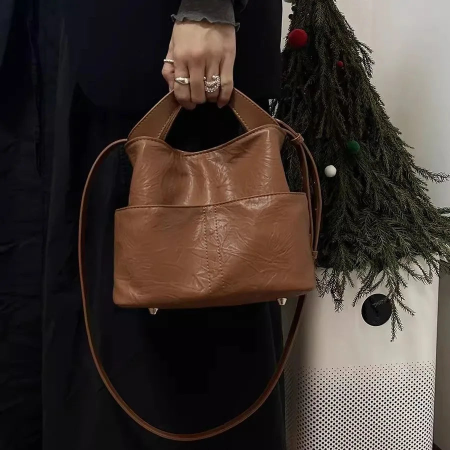 2024 Korean New Soft Leather Commuting Handbag For Women Fashion Versatile Single Shoulder Crossbody Bag