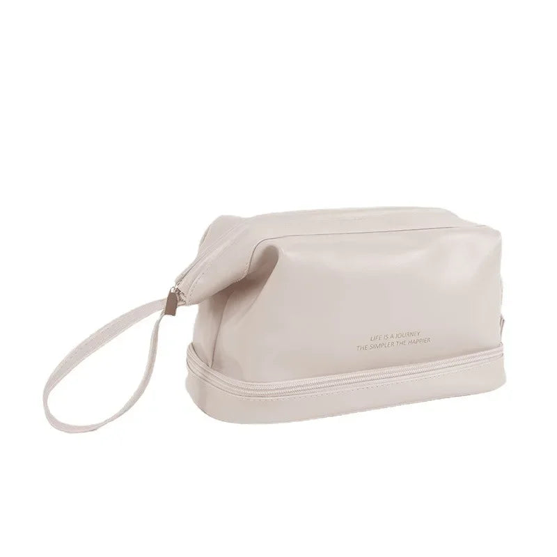 2024 Large Double Layer Travel Makeup Cosmetic Travel Bags,Portable Leather Toiletry Bag Roomy Cosmetic Bag for Women and Girls