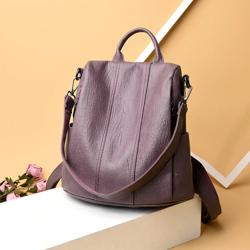 2024 Leather Backpacks Women Solid Color Fashion Trend Casual Travel Bags Large Capacity School Shoulder Bag for Teenager Girls