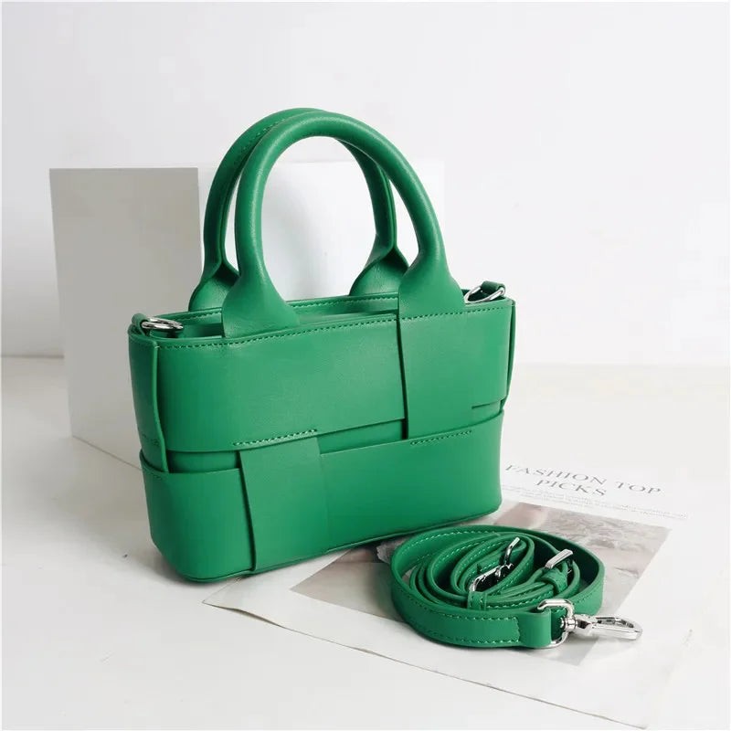 2024 Leather Women's Summer New Trendy Niche High-end Woven Handbag Shoulder Messenger Bag Fashion Explosion